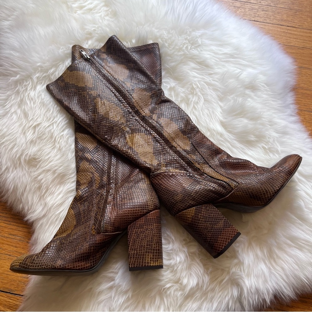 Free People High Ground Snake Embossed Tall Leather Boots Size 8 or 38